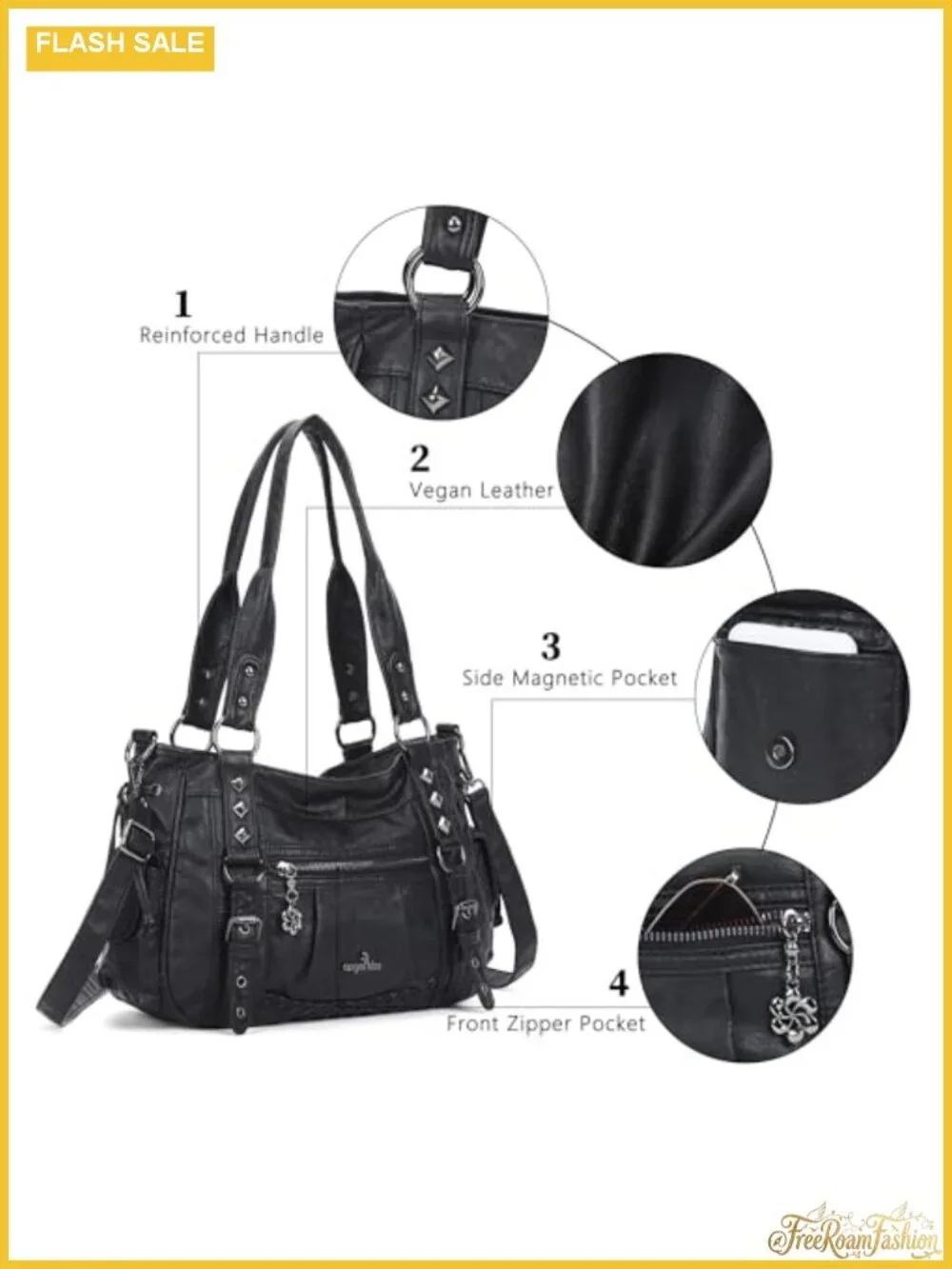 Multi-Pocket Vegan Leather Hobo Satchel Tote - Fits 13
